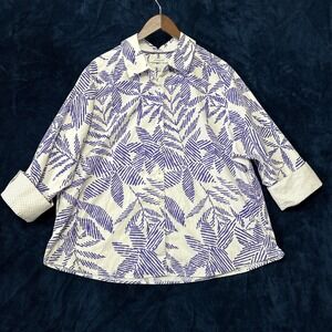 Foxcroft Womens Print Button Shirt Size 18W Purple White Office Mature Career